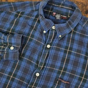 Polo Jeans Co. Ralph Lauren Long Sleeve Plaid Blue Green Vintage LW Flannel Sz L